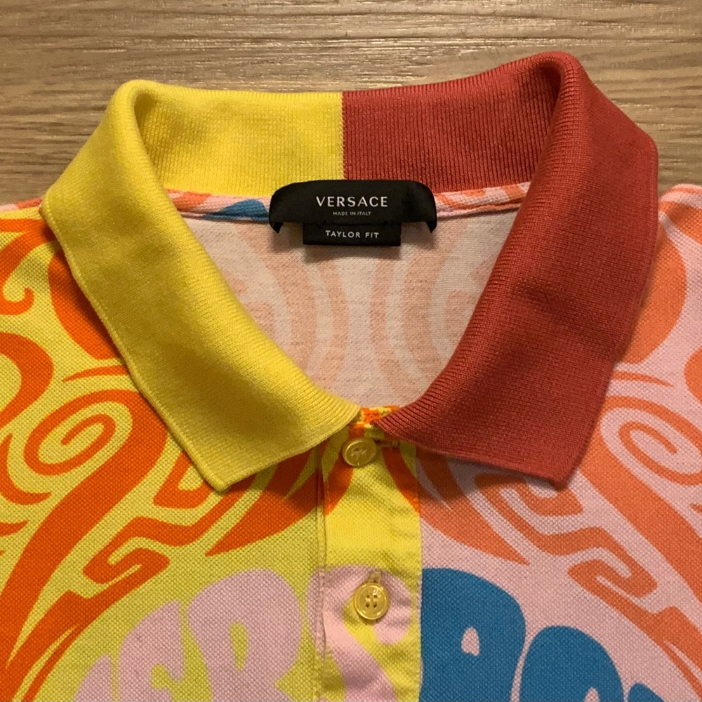 Versace Medusa Music and Greca Print Polo Men Multicolor Size L Made Italy - Picture 9 of 16